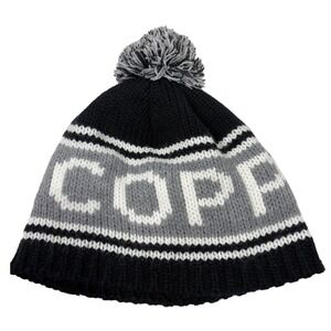 Copper Mountain Ski Resort Beanie Knit Pom Pom Hat Black Grey Fleece Lined